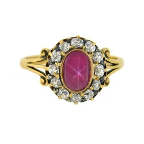 Victorian 18kt Pink Star Sapphire & Diamond Cluster Ring 0.95ct