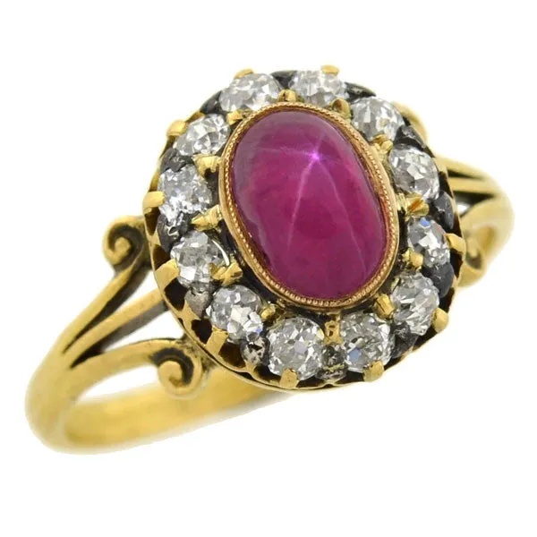 Victorian 18kt Pink Star Sapphire & Diamond Cluster Ring 0.95ct