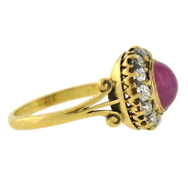 Victorian 18kt Pink Star Sapphire & Diamond Cluster Ring 0.95ct