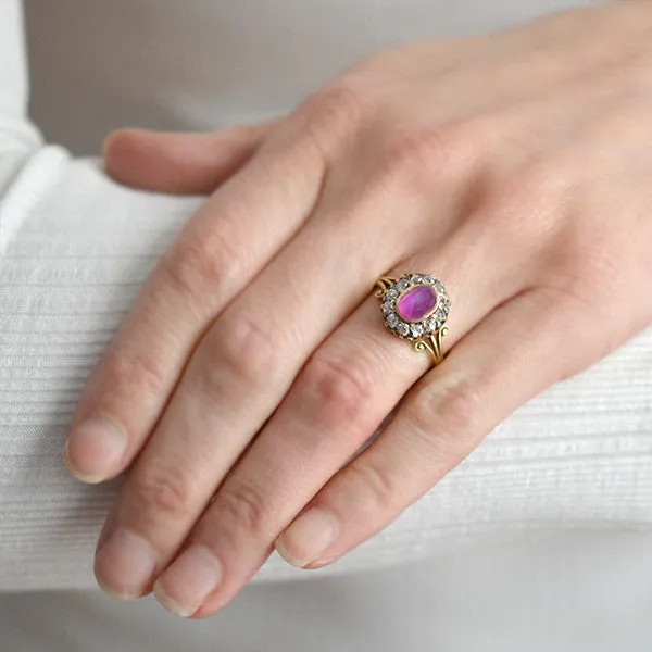 Victorian 18kt Pink Star Sapphire & Diamond Cluster Ring 0.95ct