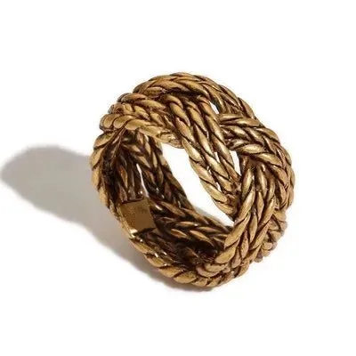 Vintage Brass Knot Ring with Natural Stone for Women