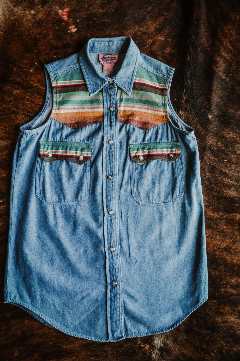 Vintage Southwest Denim Top and Serape Wrap Skirt Set