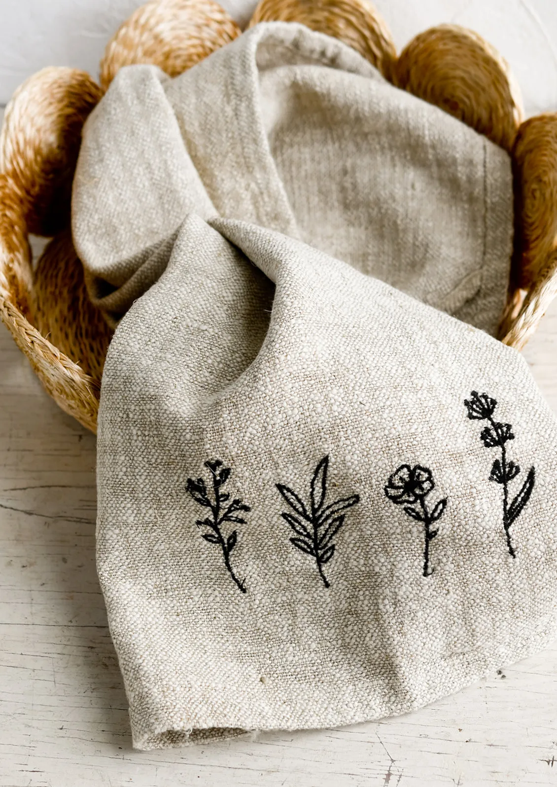 Whimsical Embroidered Tea Towel