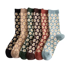 Women Cotton British Style Retro Floral Pattern Warm Casual Tube Socks