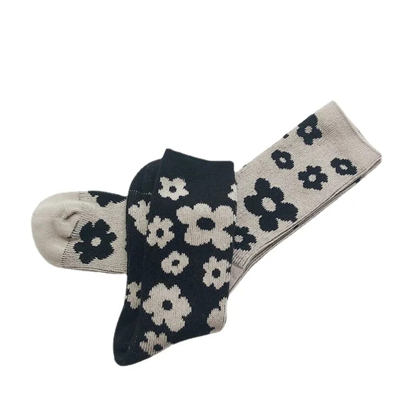 Women Cotton British Style Retro Floral Pattern Warm Casual Tube Socks