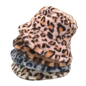 Women Lamb Hair Warm Soft Leopard Pattern Casual Personality Bucket Hat