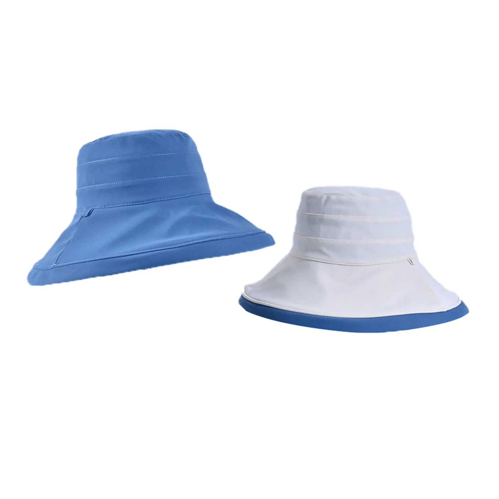 Women Polyester Cloth Casual Outdoor Double-side Back Brim Extended Foldable Sunshade Bucket Hats