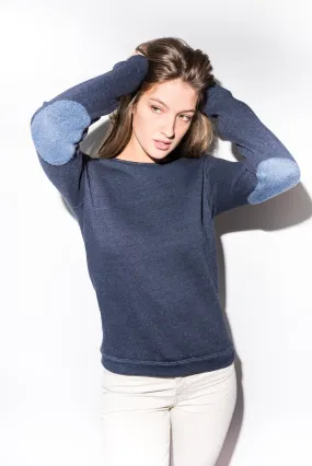 WOMEN'S FRENCH TERRY PATCH SLEEVE SWEATSHIRT - NAVY