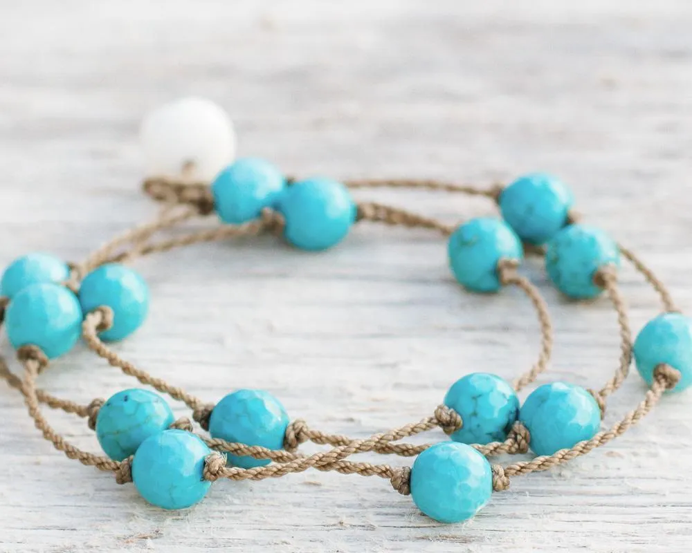 Wrap-1116-Turquoise Howlite Faceted Round Medium