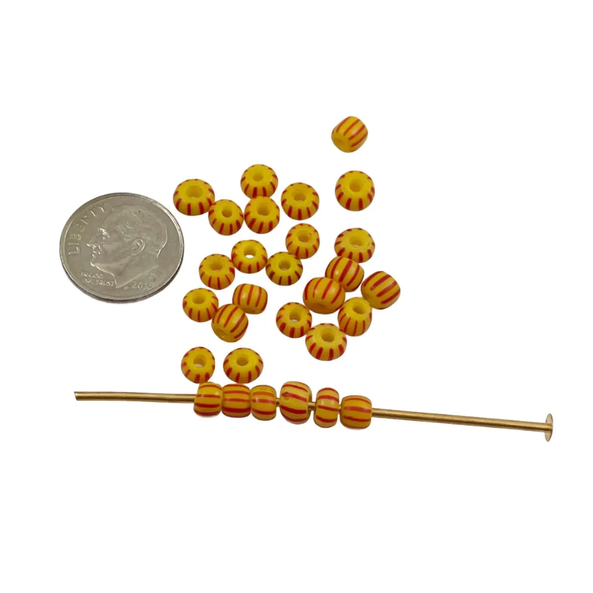 Yellow & Red Venetian Striped Trade Beads