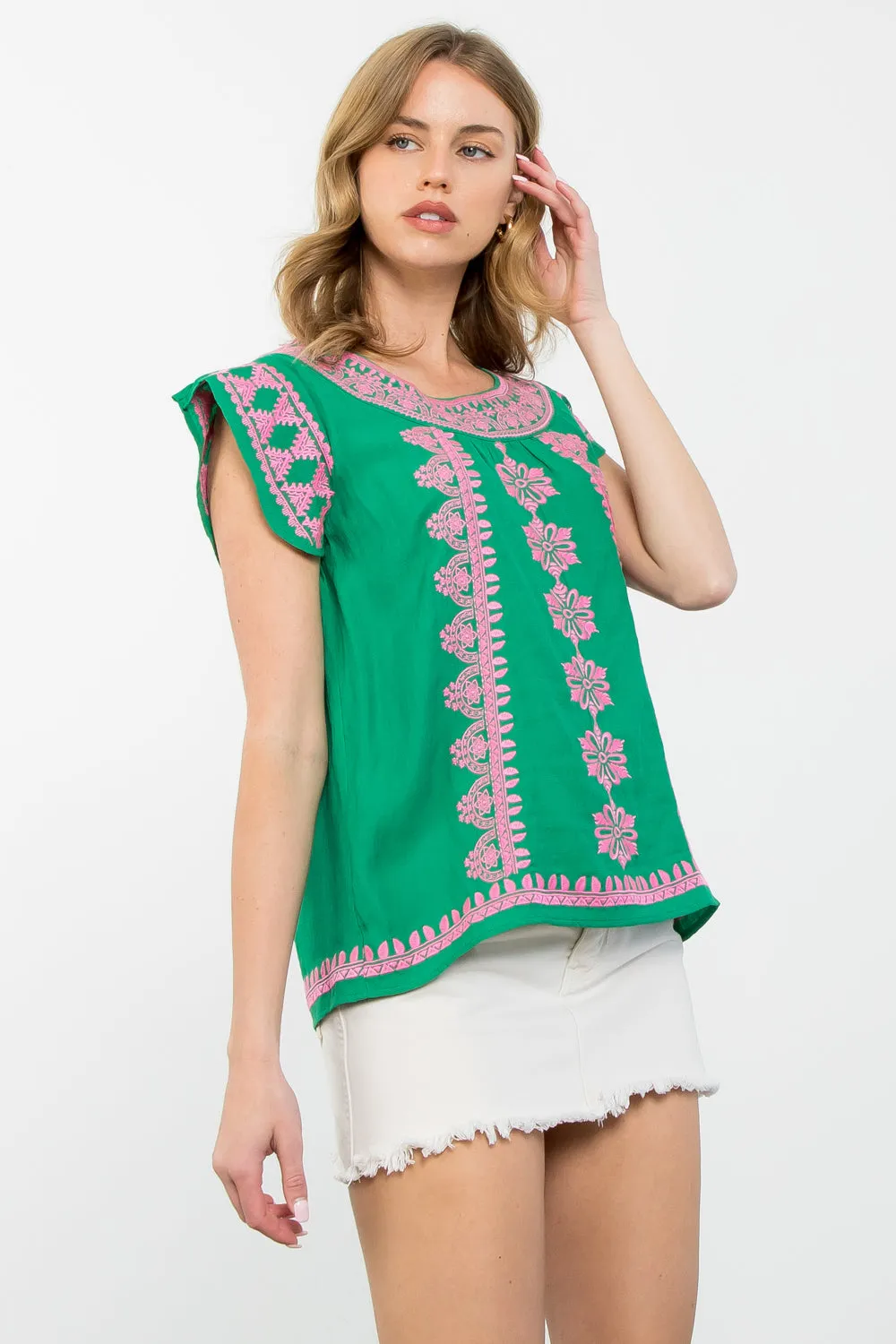 Yvonee Short Sleeve Embroidered THML Top